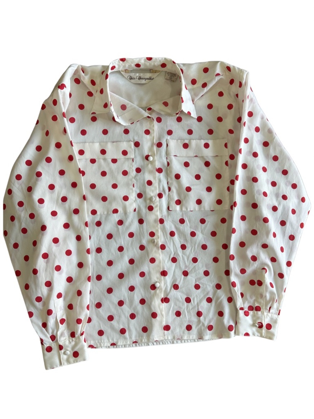 Vintage Red Polka Dot Blouse Chic Changeables Size 10 Button Up Retro